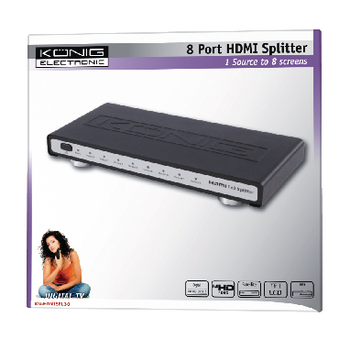 KN-HDMISPL30 Hdmi splitter hdmi-ingang - 8x hdmi-uitgang zwart Verpakking foto